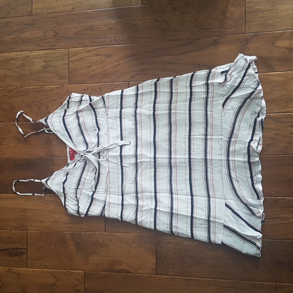 Guess Los Angeles Striped Tie Style Front Dress White/Navy/Pink Size XL